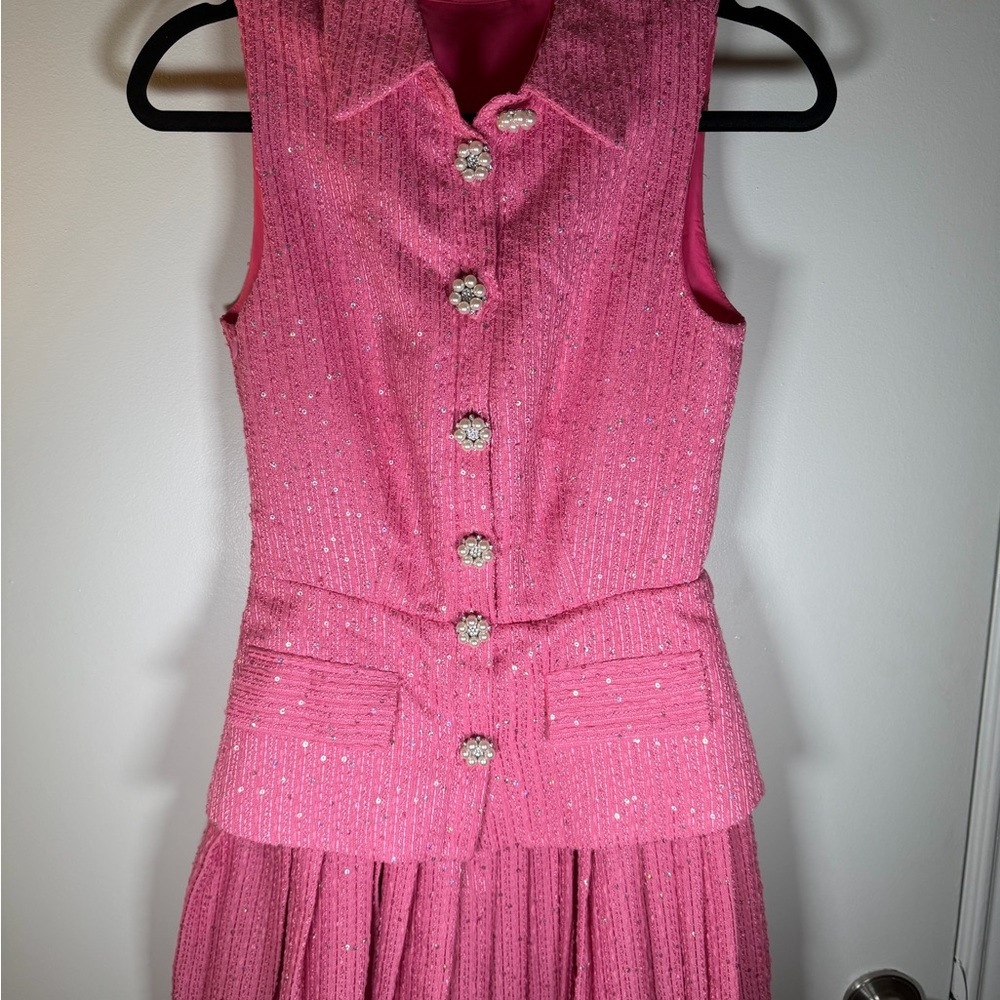 Chic Pink Sleeveless Dress with Sparkling Accents